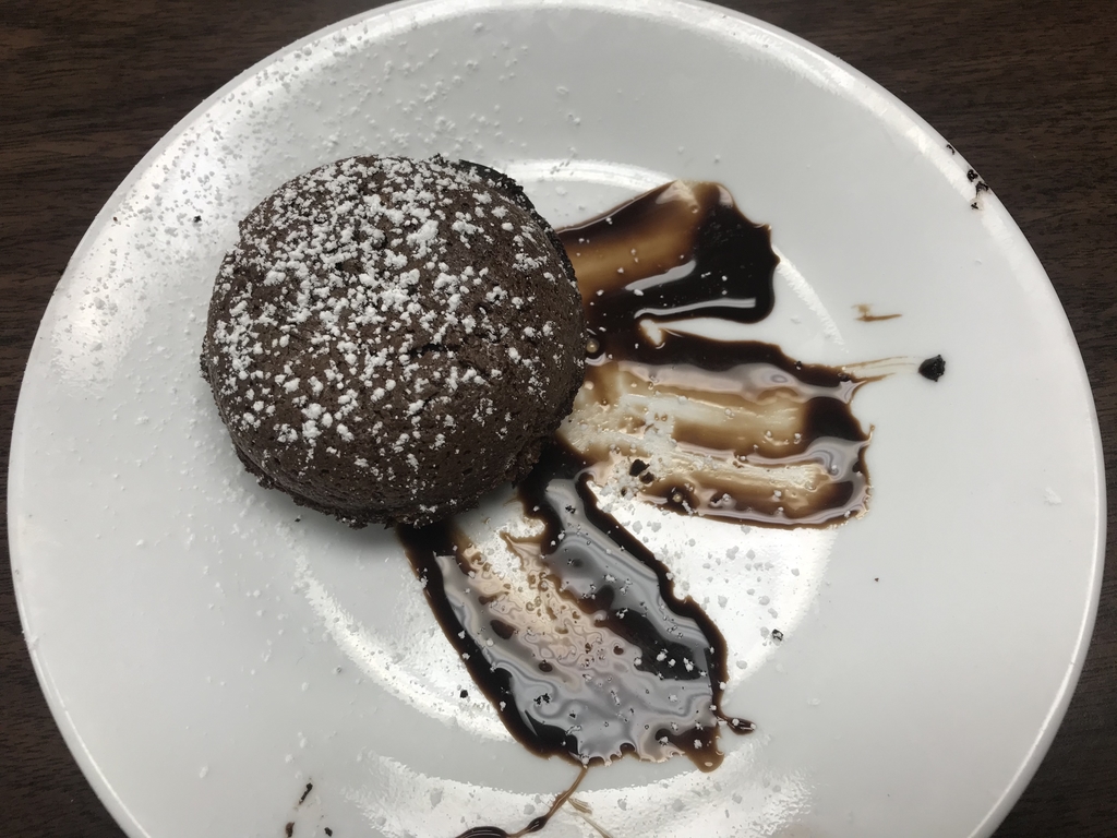 Chocolate lava cake with formal plating. 