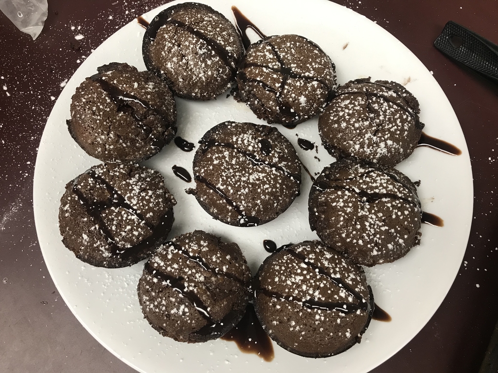 Plate of chocolate lava cakes.