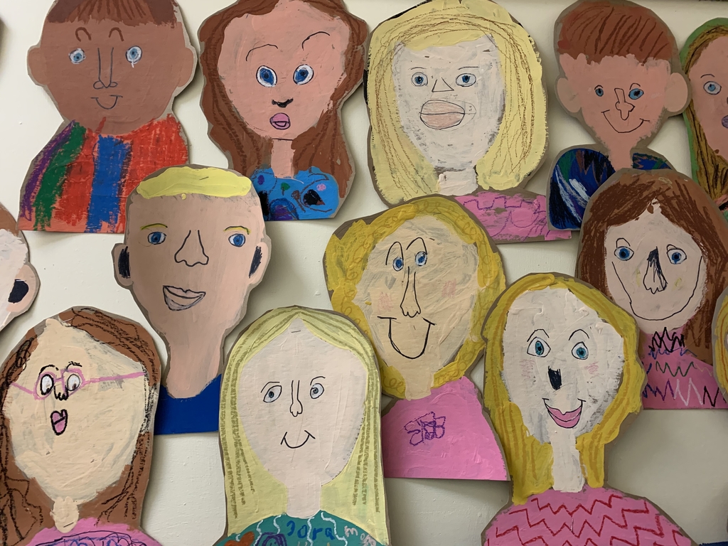 Kindergarten self portraits adorn the hallways 